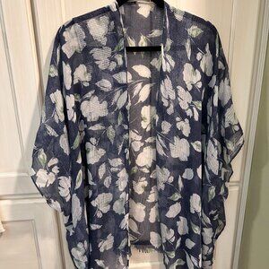 Blue and white Floral Ruana